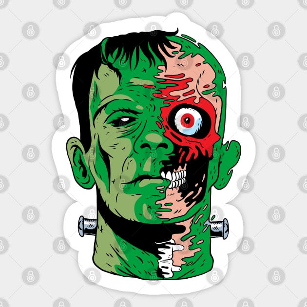 Green Zombie Undead Frankenstein Monster Comic Book Style Sticker by OrionLodubyal